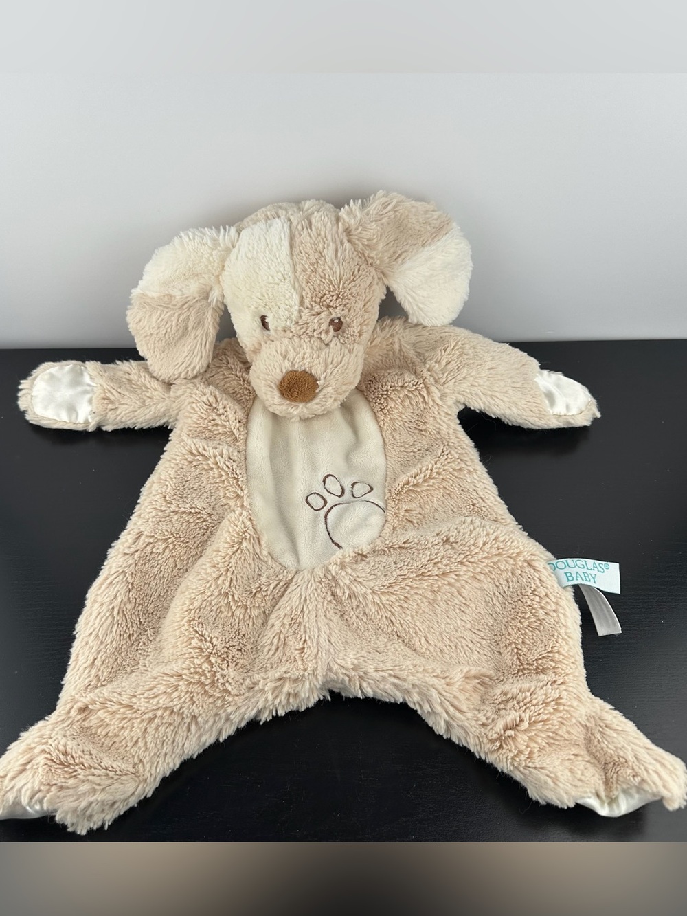 Douglas Baby Rare Sshlumpie Puppy Dog Plush Lovey Paw Print Blanket 16” #1477